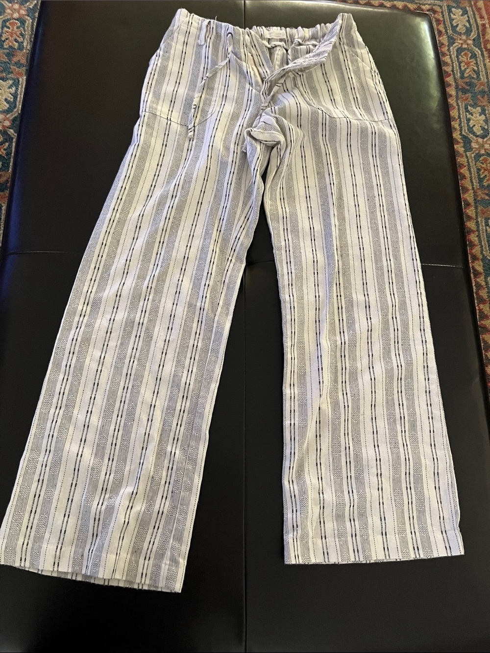 Women’s Striped Lightweight Linen-Blend Pants - White/Blue